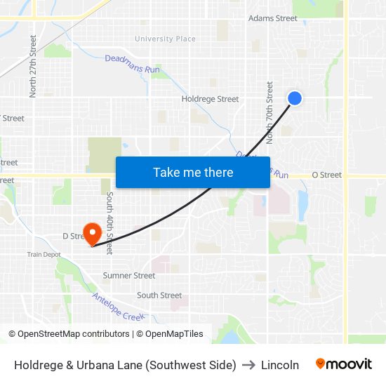 Holdrege & Urbana Lane (Southwest Side) to Lincoln map