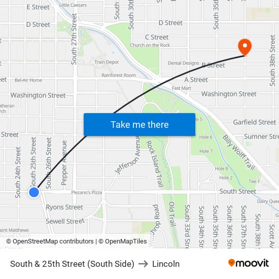 South & 25th Street (South Side) to Lincoln map