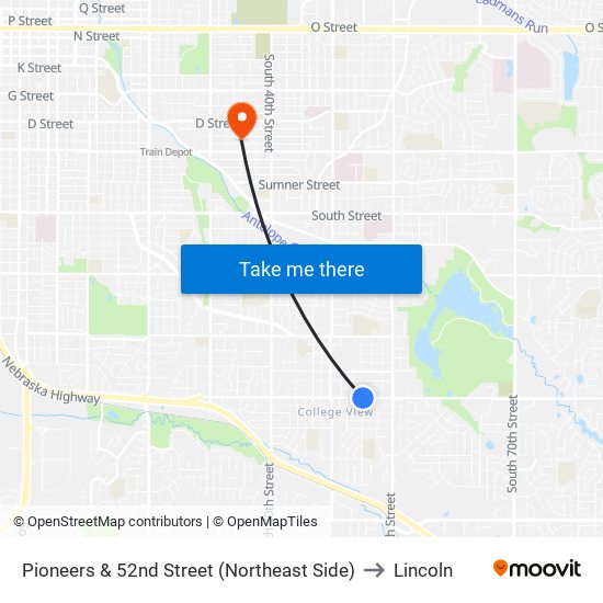 Pioneers & 52nd Street (Northeast Side) to Lincoln map