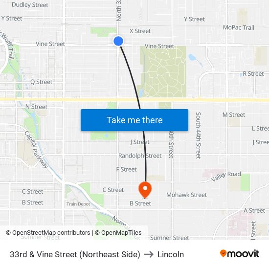 33rd & Vine Street (Northeast Side) to Lincoln map