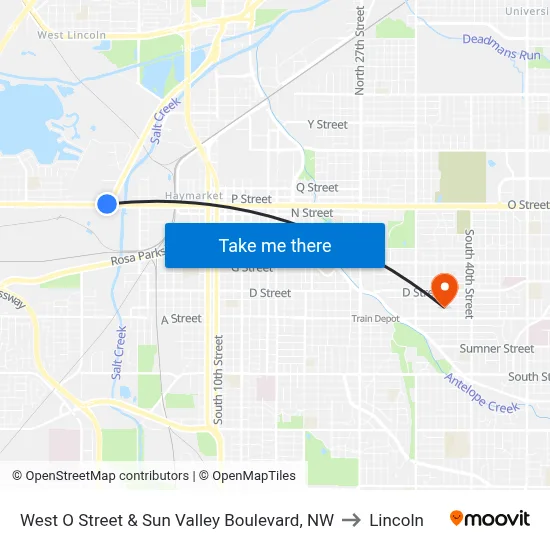 West O Street & Sun Valley Boulevard, NW to Lincoln map
