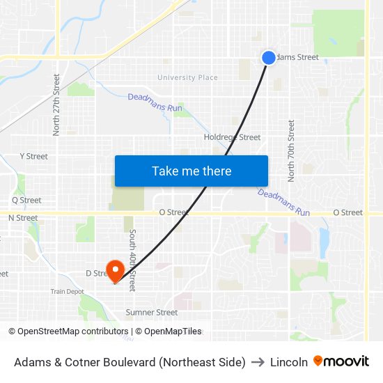 Adams & Cotner Boulevard (Northeast Side) to Lincoln map