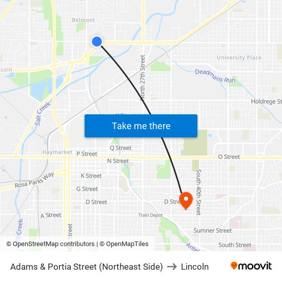 Adams & Portia Street (Northeast Side) to Lincoln map