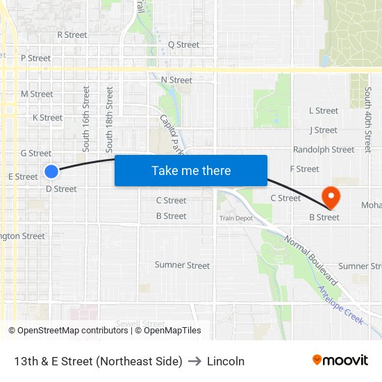 13th & E Street (Northeast Side) to Lincoln map