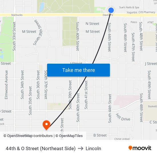 44th & O Street (Northeast Side) to Lincoln map
