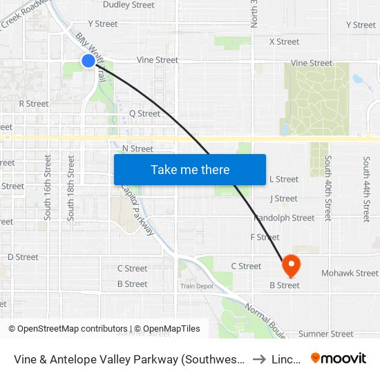 Vine & Antelope Valley Parkway (Southwest Side) to Lincoln map