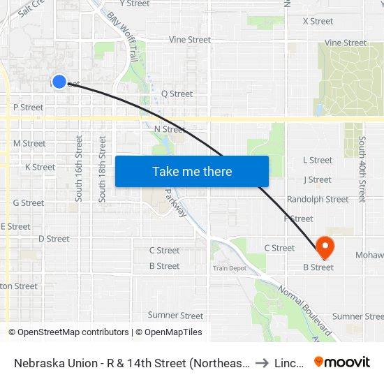 Nebraska Union - R & 14th Street (Northeast Side) to Lincoln map