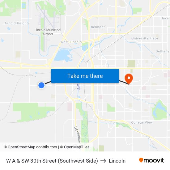 W A & SW 30th Street (Southwest Side) to Lincoln map