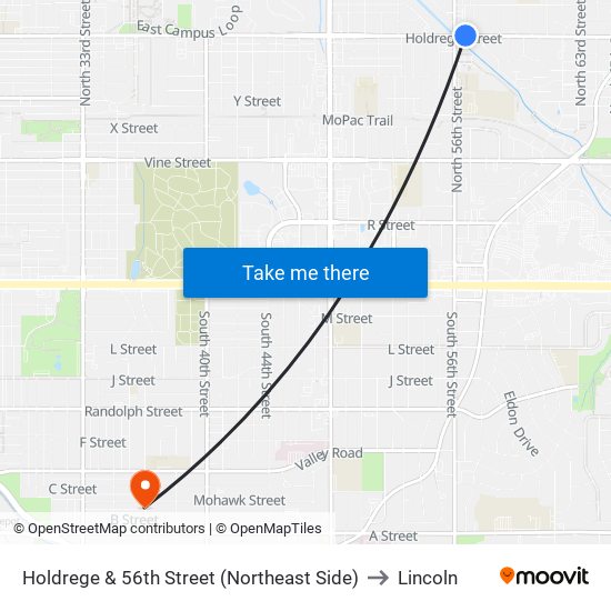 Holdrege & 56th Street (Northeast Side) to Lincoln map