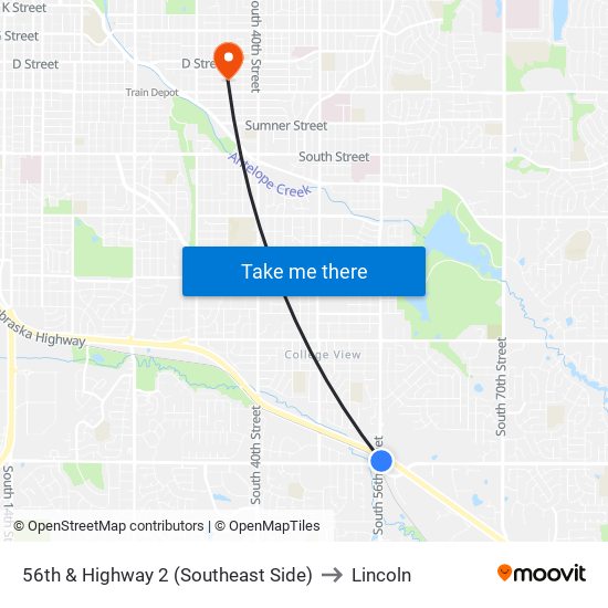 56th & Highway 2 (Southeast Side) to Lincoln map