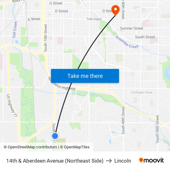 14th & Aberdeen Avenue (Northeast Side) to Lincoln map