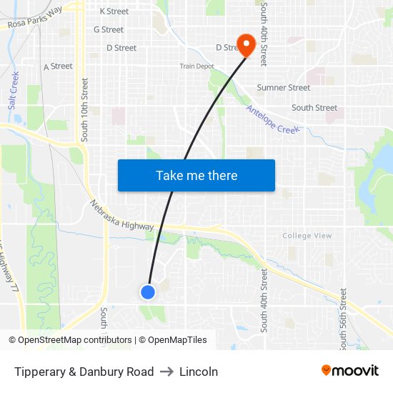 Tipperary & Danbury Road to Lincoln map