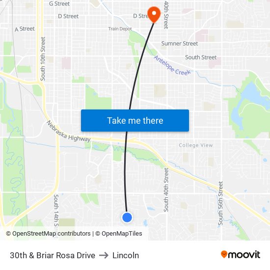 30th & Briar Rosa Drive to Lincoln map