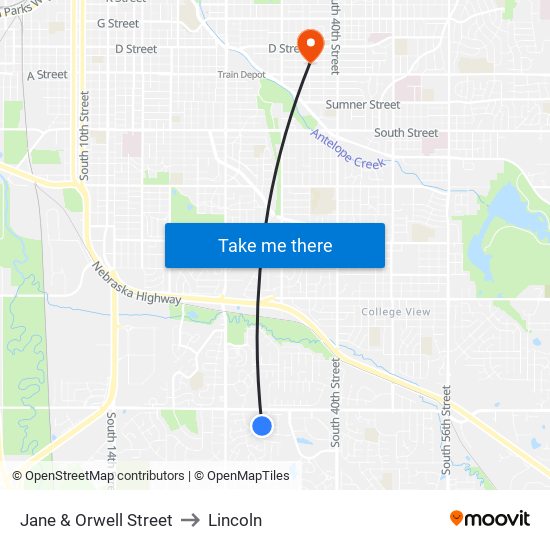 Jane & Orwell Street to Lincoln map