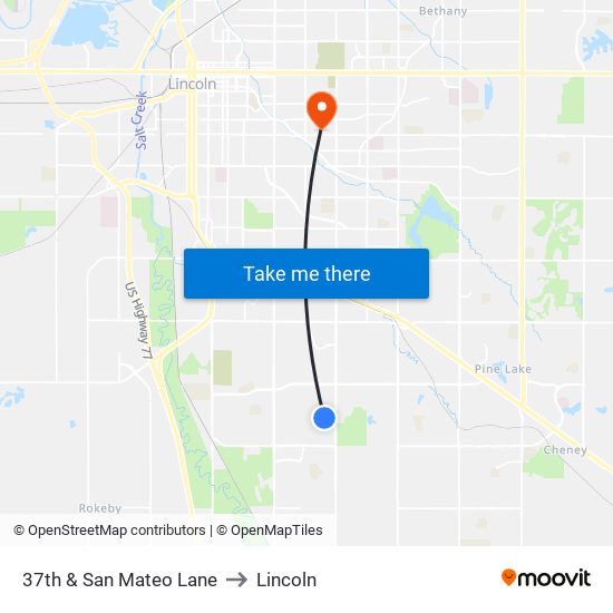 37th & San Mateo Lane to Lincoln map