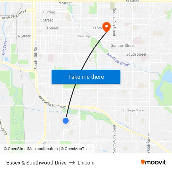 Essex & Southwood Drive to Lincoln map