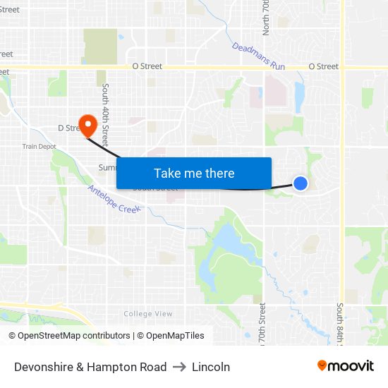 Devonshire & Hampton Road to Lincoln map