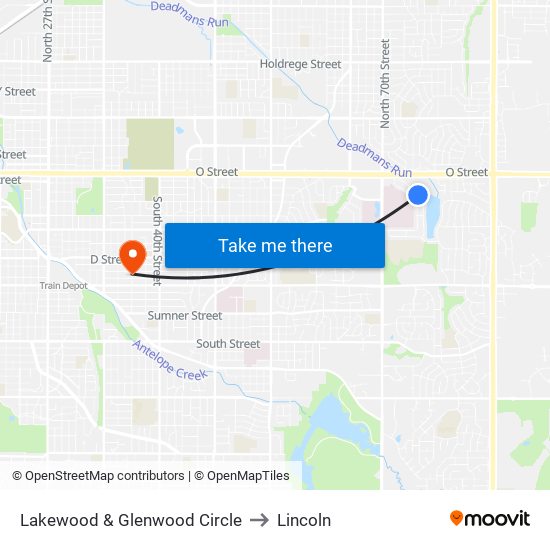 Lakewood & Glenwood Circle to Lincoln map