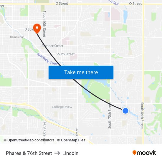 Phares & 76th Street to Lincoln map