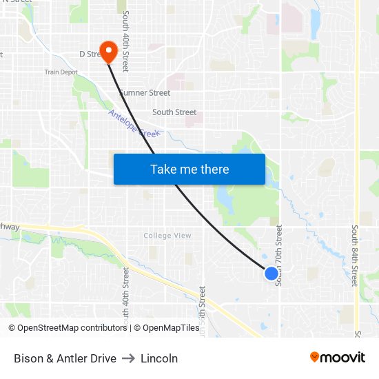 Bison & Antler Drive to Lincoln map