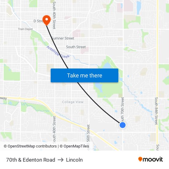 70th & Edenton Road to Lincoln map