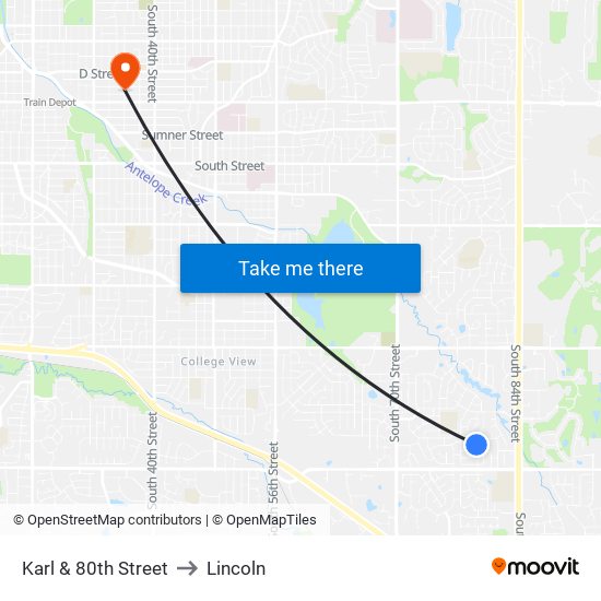 Karl & 80th Street to Lincoln map