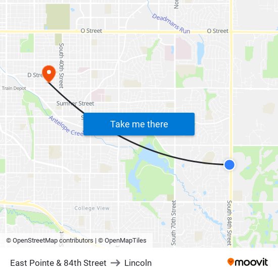 East Pointe & 84th Street to Lincoln map