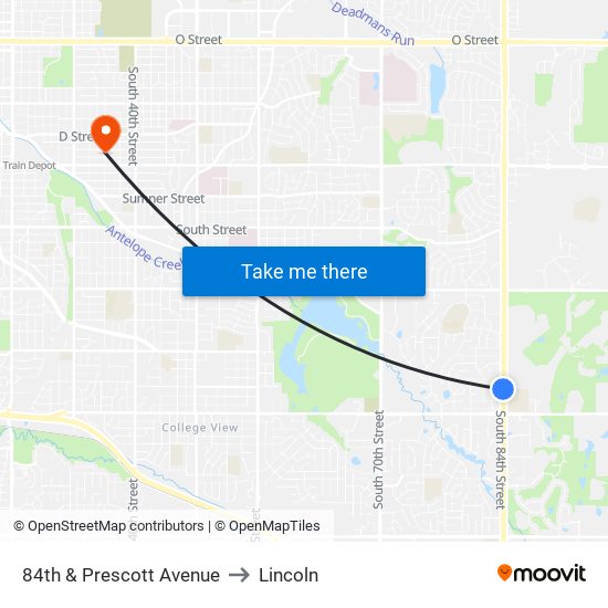 84th & Prescott Avenue to Lincoln map