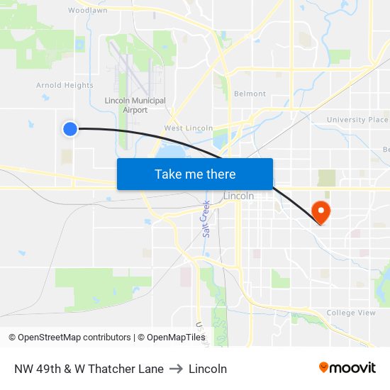 NW 49th & W Thatcher Lane to Lincoln map