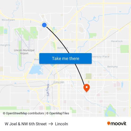 W Joel & NW 6th Street to Lincoln map
