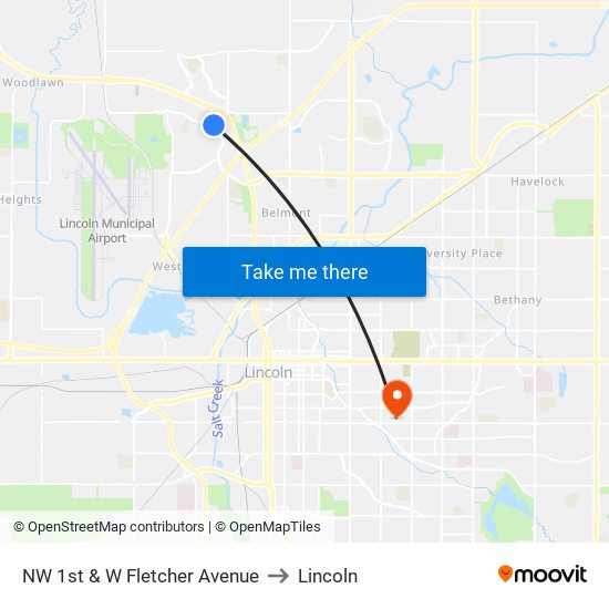 NW 1st & W Fletcher Avenue to Lincoln map