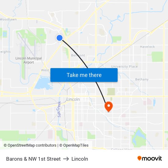 Barons & NW 1st Street to Lincoln map
