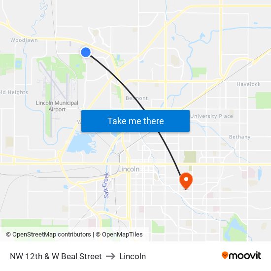 NW 12th & W Beal Street to Lincoln map