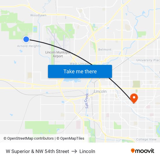 W Superior & NW 54th Street to Lincoln map