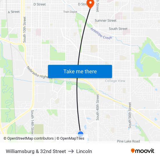 Williamsburg & 32nd Street to Lincoln map