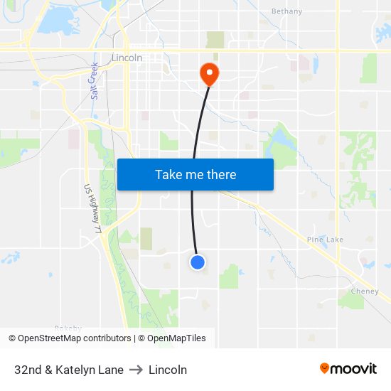 32nd & Katelyn Lane to Lincoln map