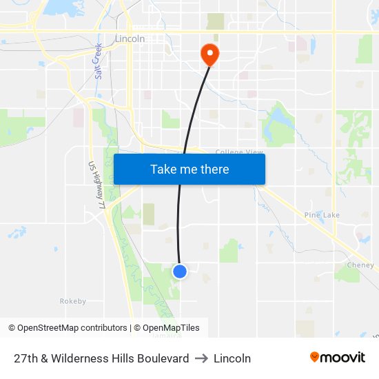 27th & Wilderness Hills Boulevard to Lincoln map