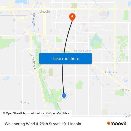Whispering Wind & 29th Street to Lincoln map