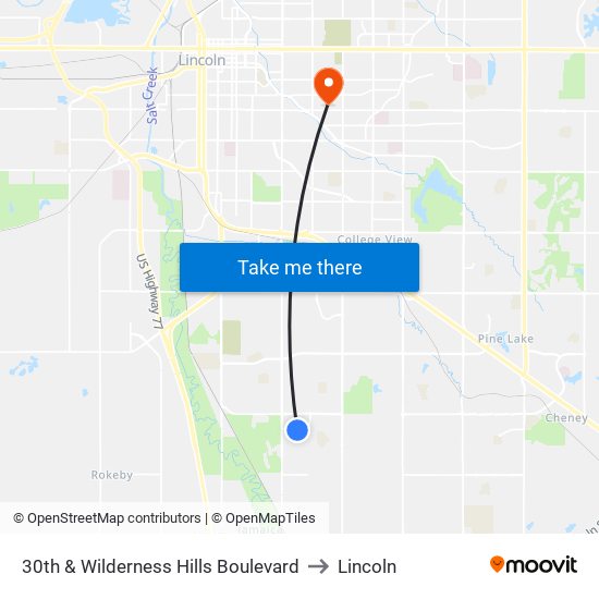 30th & Wilderness Hills Boulevard to Lincoln map