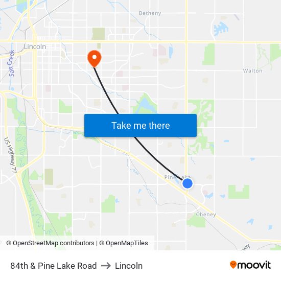 84th & Pine Lake Road to Lincoln map