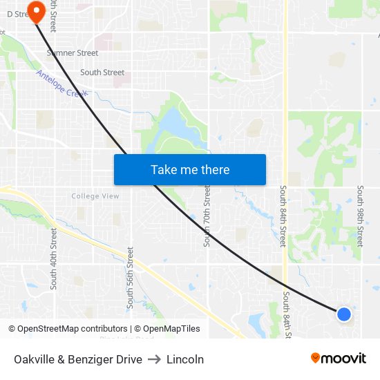 Oakville & Benziger Drive to Lincoln map