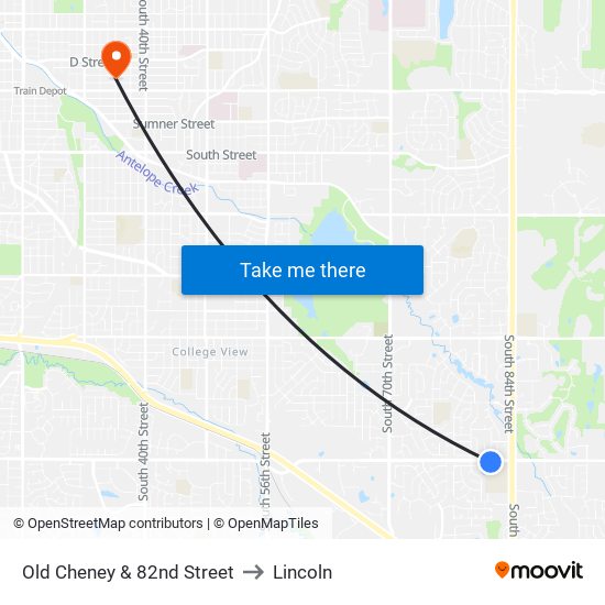 Old Cheney & 82nd Street to Lincoln map