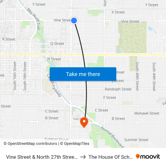 Vine Street & North 27th Street, NE to The House Of Schnak map