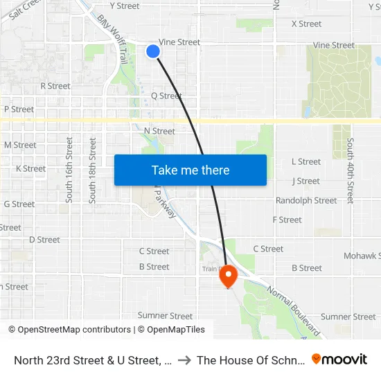 North 23rd Street & U Street, Se to The House Of Schnak map