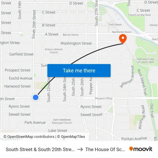 South Street & South 20th Street, NE to The House Of Schnak map