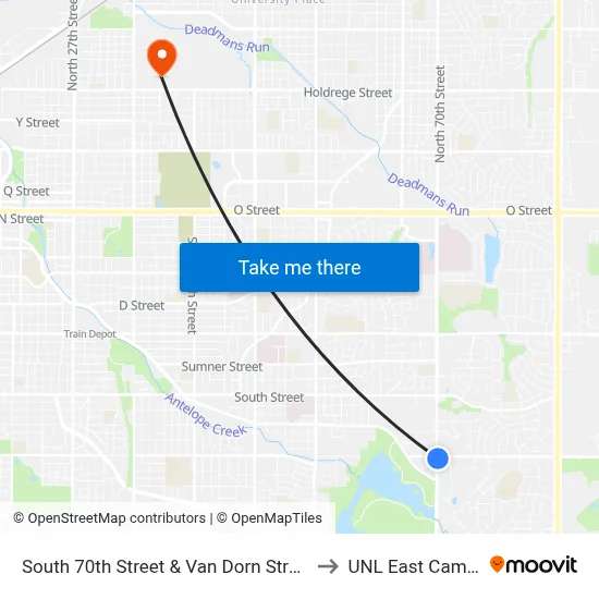 South 70th Street & Van Dorn Street, Se to UNL East Campus map