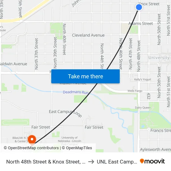 North 48th Street & Knox Street, SW to UNL East Campus map