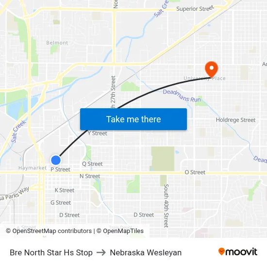 Bre North Star Hs Stop to Nebraska Wesleyan map