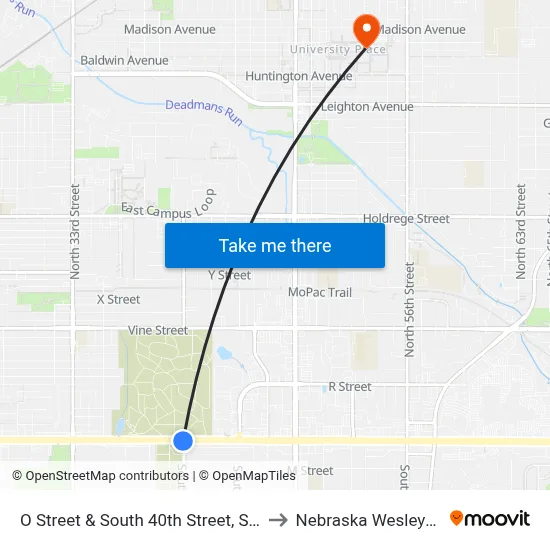 O Street & South 40th Street, SW to Nebraska Wesleyan map