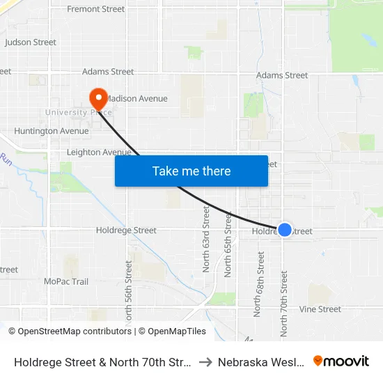 Holdrege Street & North 70th Street, NE to Nebraska Wesleyan map